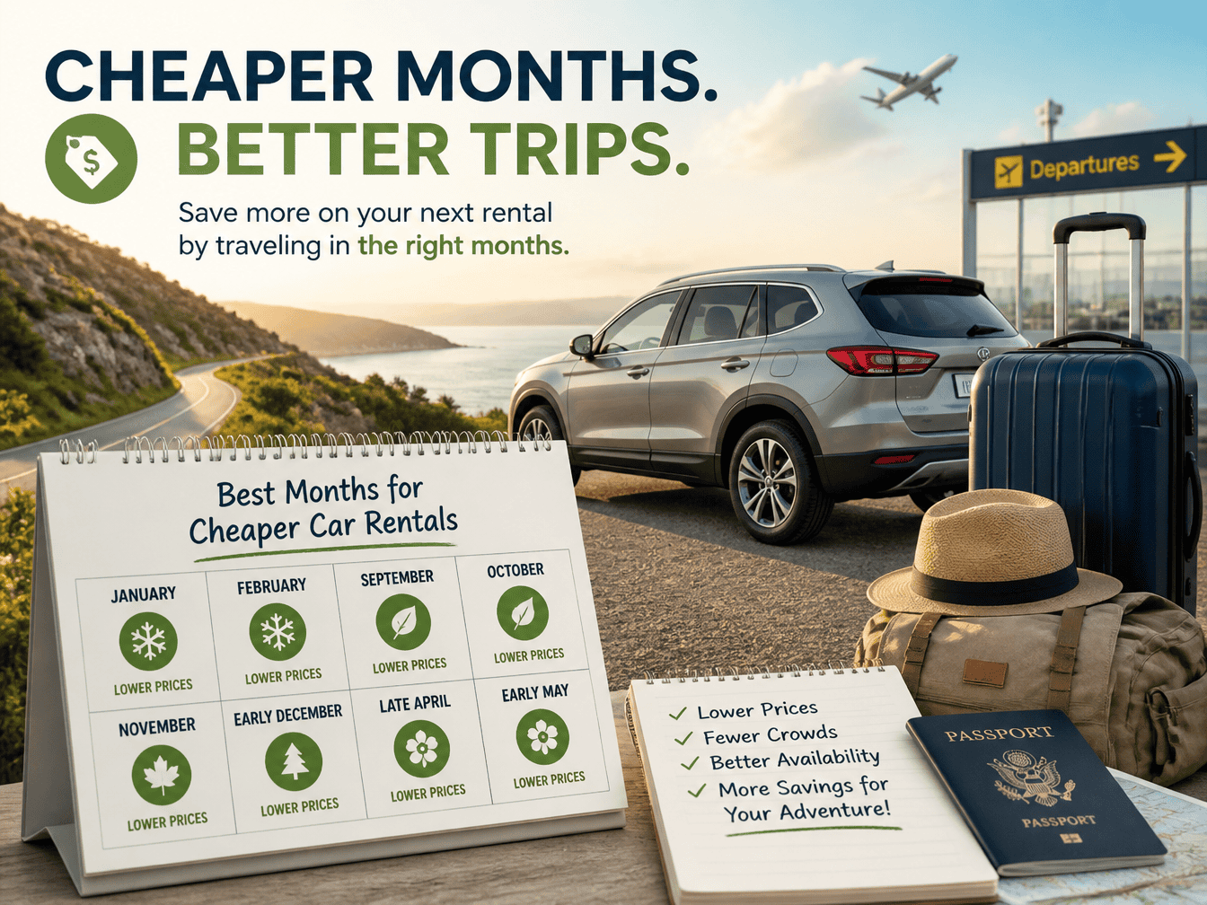 Seasonal rental car booking calendar for cheaper rental months