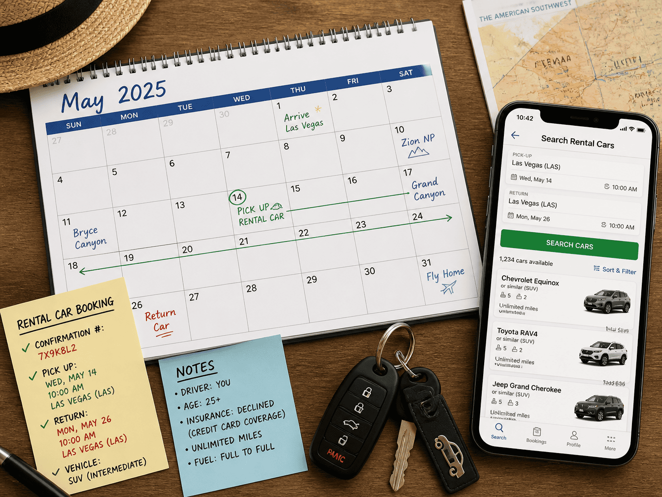 Rental car booking calendar showing when to reserve a car