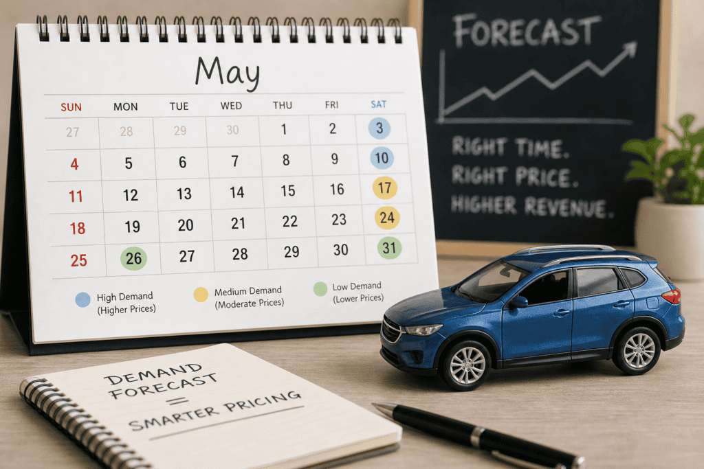 Calendar and toy car symbolizing rental demand forecasting